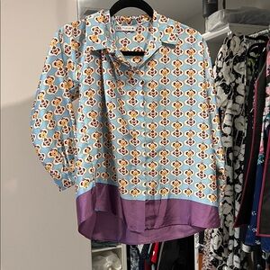 Zara Multicolor Patterned Blouse with Purple Hem